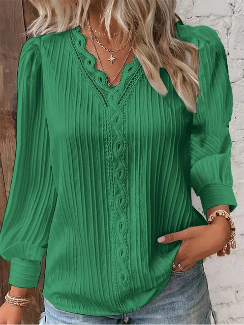Feminine Crochet V-Neck Blouse