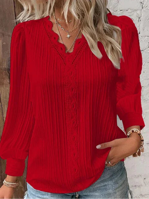 Feminine Crochet V-Neck Blouse