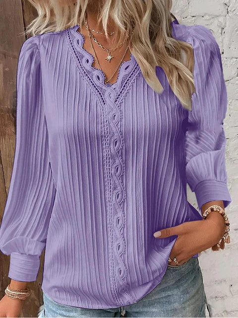 Feminine Crochet V-Neck Blouse