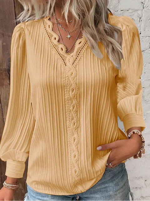 Feminine Crochet V-Neck Blouse