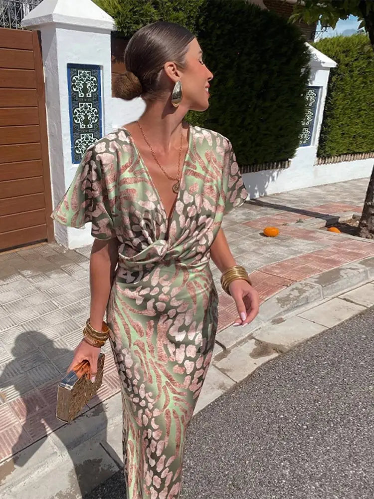 Green Floral Maxi Dress for Women