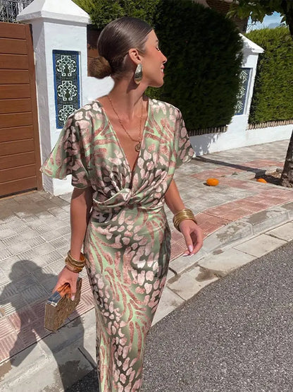 Green Floral Maxi Dress for Women