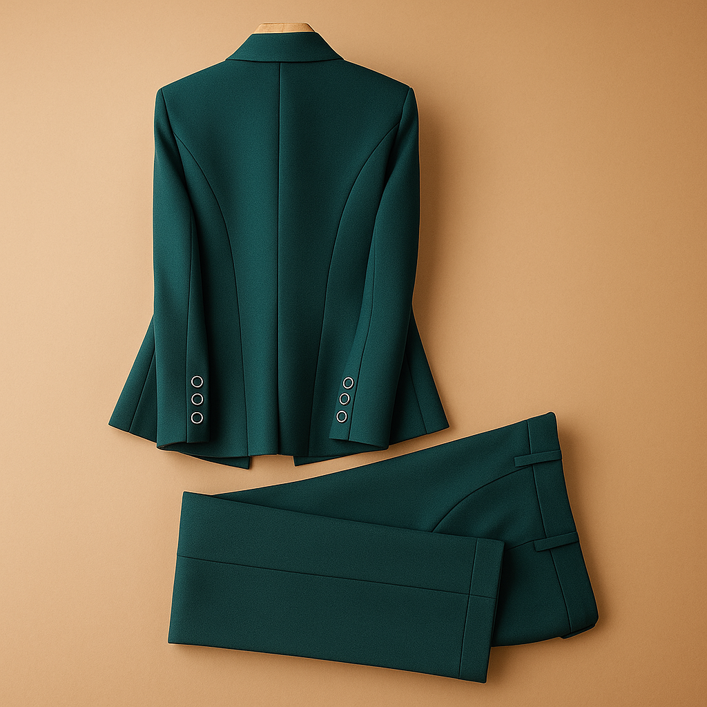 Women’s elegant blazer and matching trousers set, ideal for business, meetings, or semi-formal events with a timeless, stylish design
