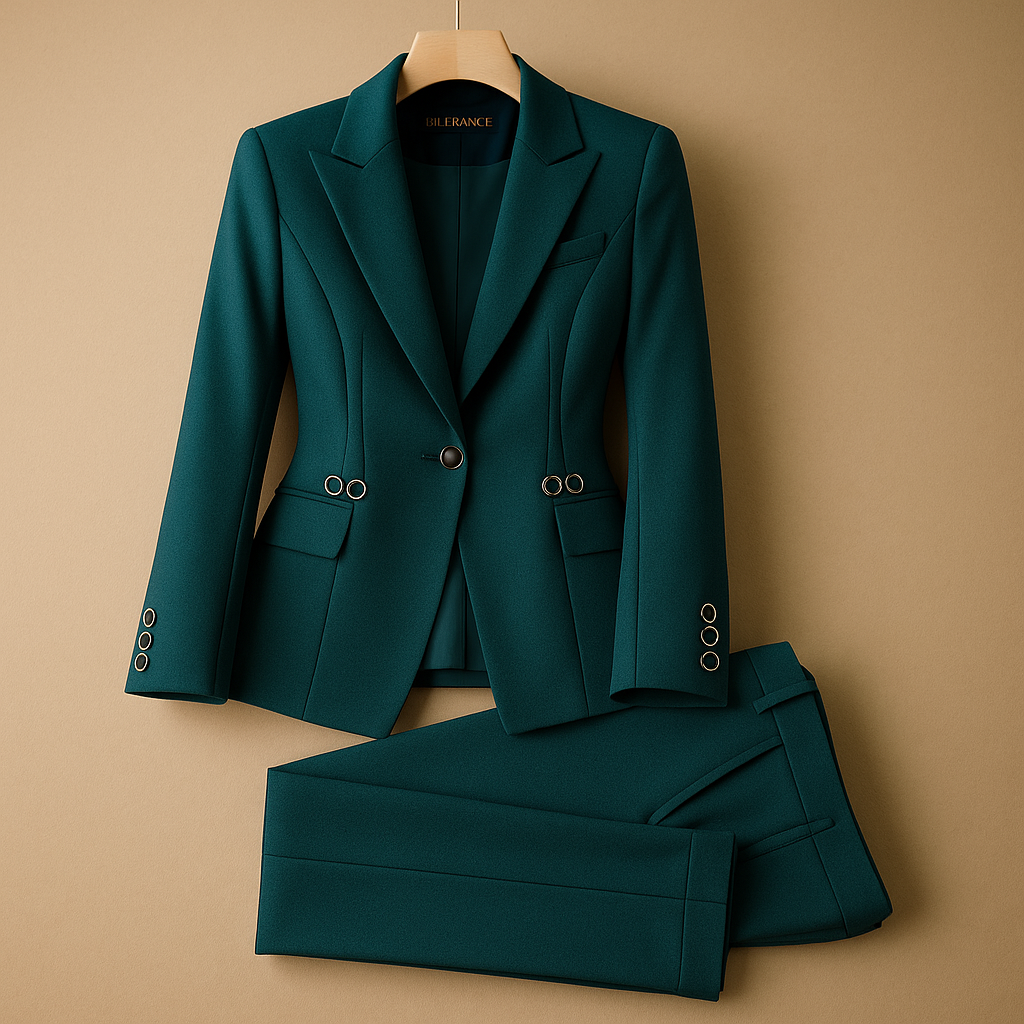 Women’s elegant blazer and matching trousers set, ideal for business, meetings, or semi-formal events with a timeless, stylish design