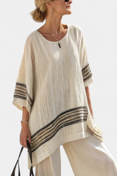 Elegant Black-Striped Linen Set | Women's Outfit 2
