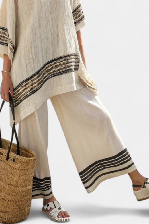 Elegant Black-Striped Linen Set | Women's Outfit 3