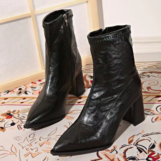 Chic Pointed Toe High Heel Ankle Boots - Luxivelle