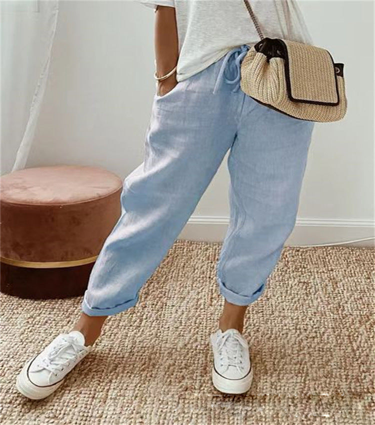 Soft Women's Linen Cotton Trousers - Casual Loose Fit Pants