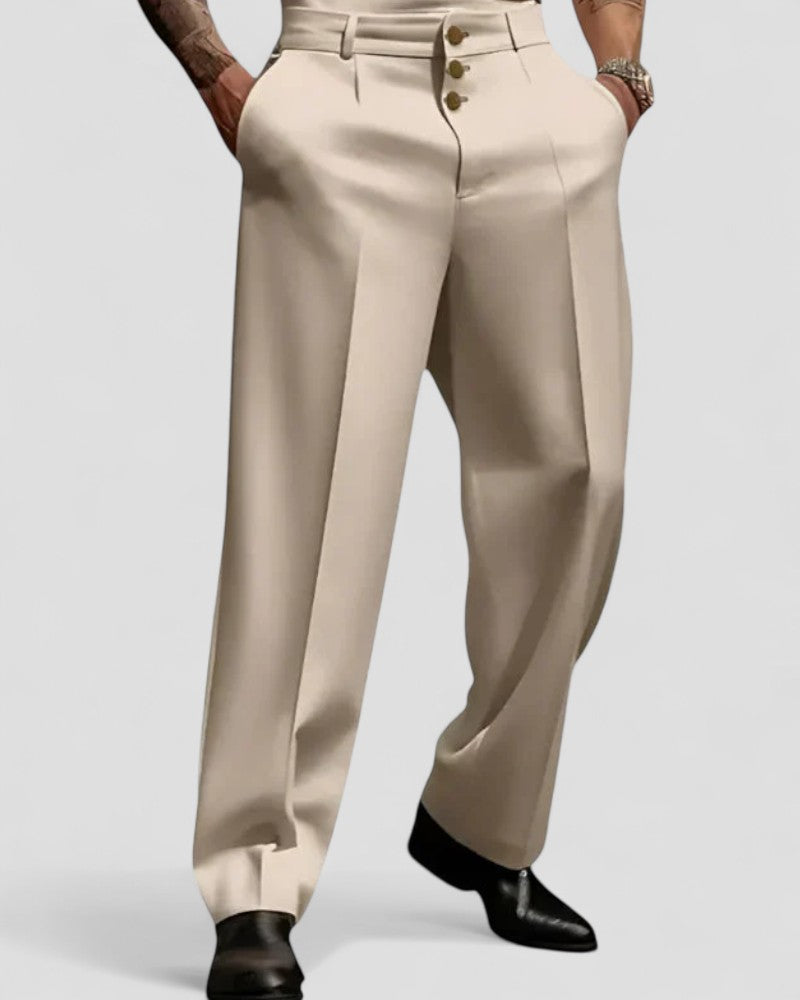 Elegant Cotton Blend Wide Leg Tailored Trousers for Men 1