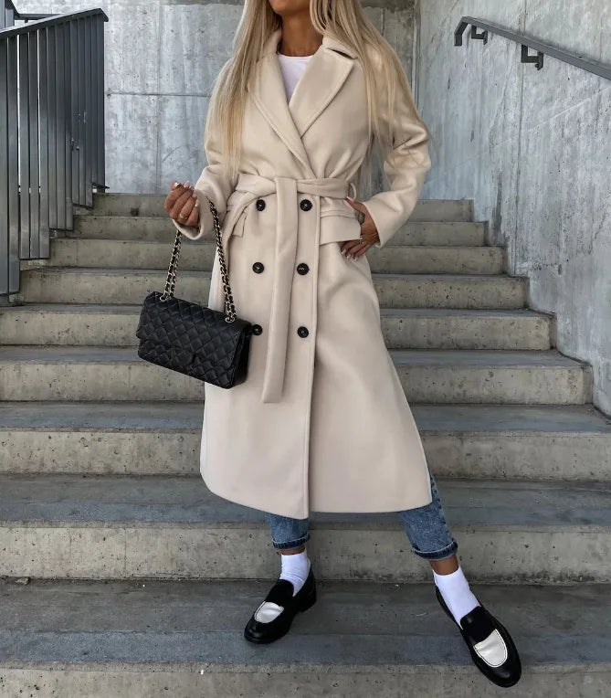 Classic Long Wool Trench Coat for Women - Luxivelle
