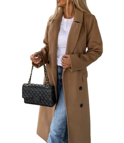 Classic Long Wool Trench Coat for Women