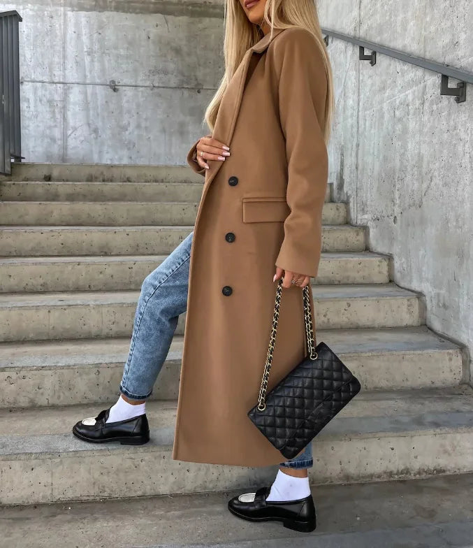Classic Long Wool Trench Coat for Women