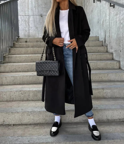 Classic Long Wool Trench Coat for Women