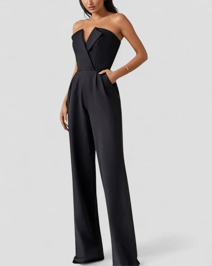Elegant Strapless V Neck Wide Leg Jumpsuit 0