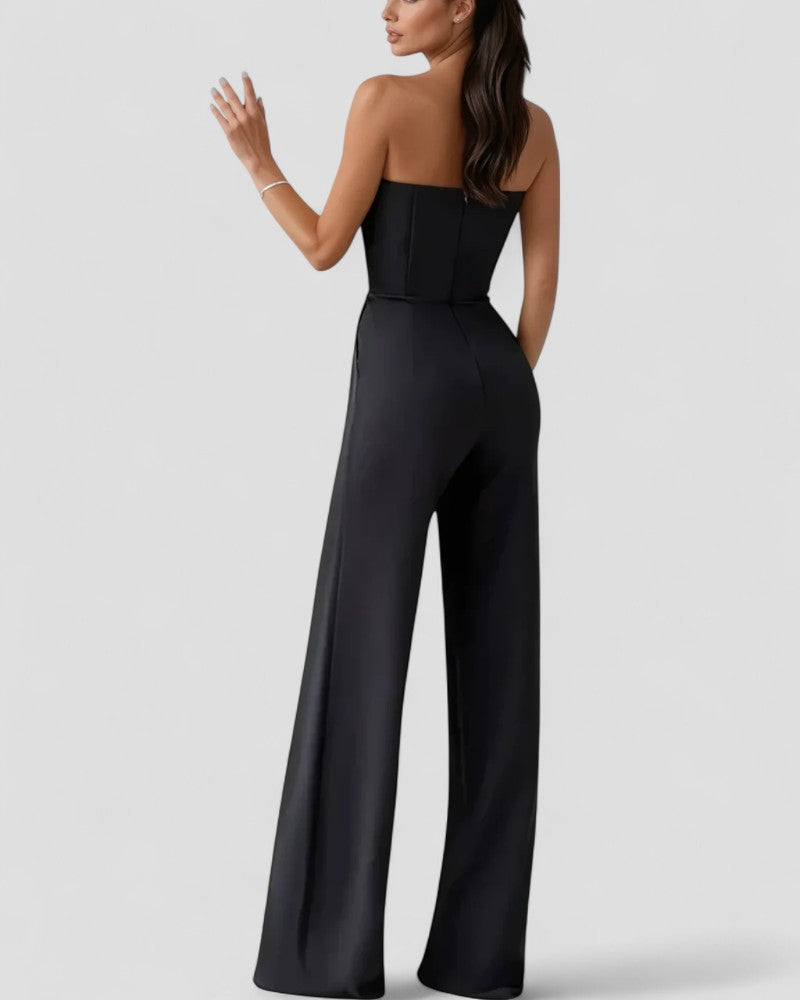 Elegant Strapless V Neck Wide Leg Jumpsuit 1