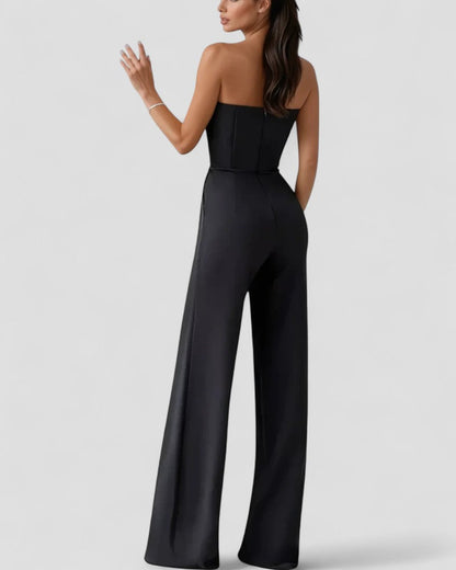 Elegant Strapless V Neck Wide Leg Jumpsuit 1