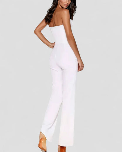 Elegant Strapless V Neck Wide Leg Jumpsuit 3
