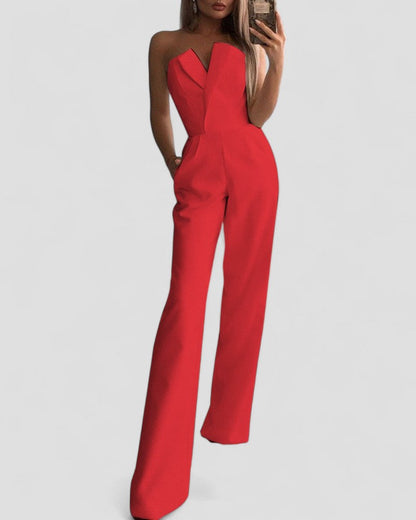 Elegant Strapless V Neck Wide Leg Jumpsuit 4