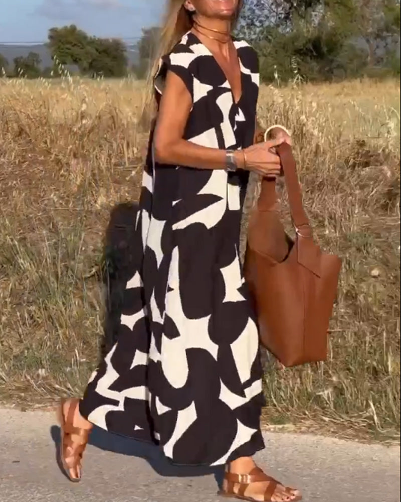 Stylish V Neck Floral Summer Dress