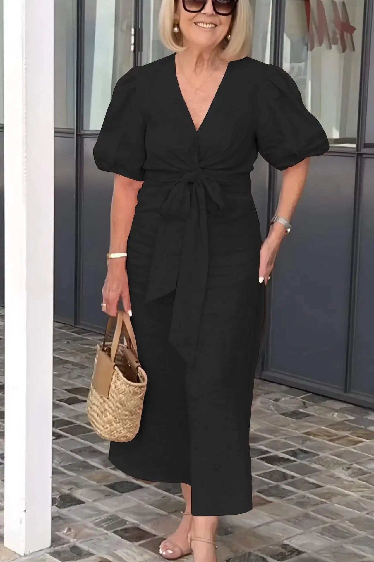 Classic V-Neck Ladies Party Dress