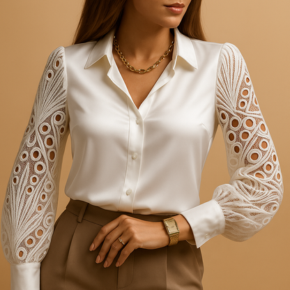 Elegant Lace Trim Women's Blouse Hazel - Luxivelle