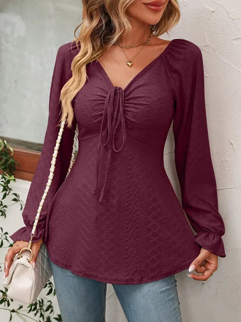 Ladies' Casual Gathered V Neck Top