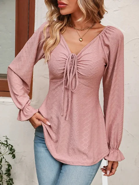 Ladies' Casual Gathered V Neck Top