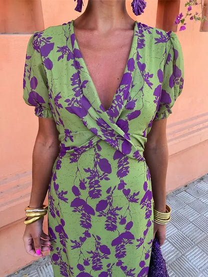 Chic V-Neck Floral Maxi Dress