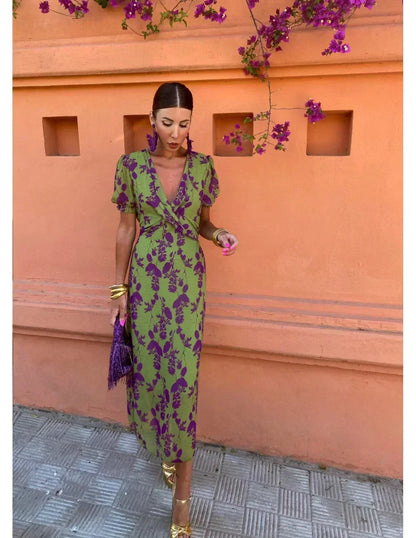 Chic V-Neck Floral Maxi Dress