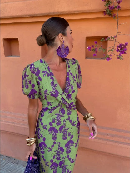 Chic V-Neck Floral Maxi Dress - Luxivelle