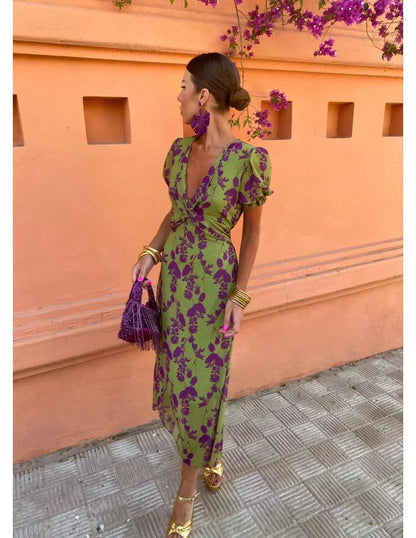 Chic V-Neck Floral Maxi Dress