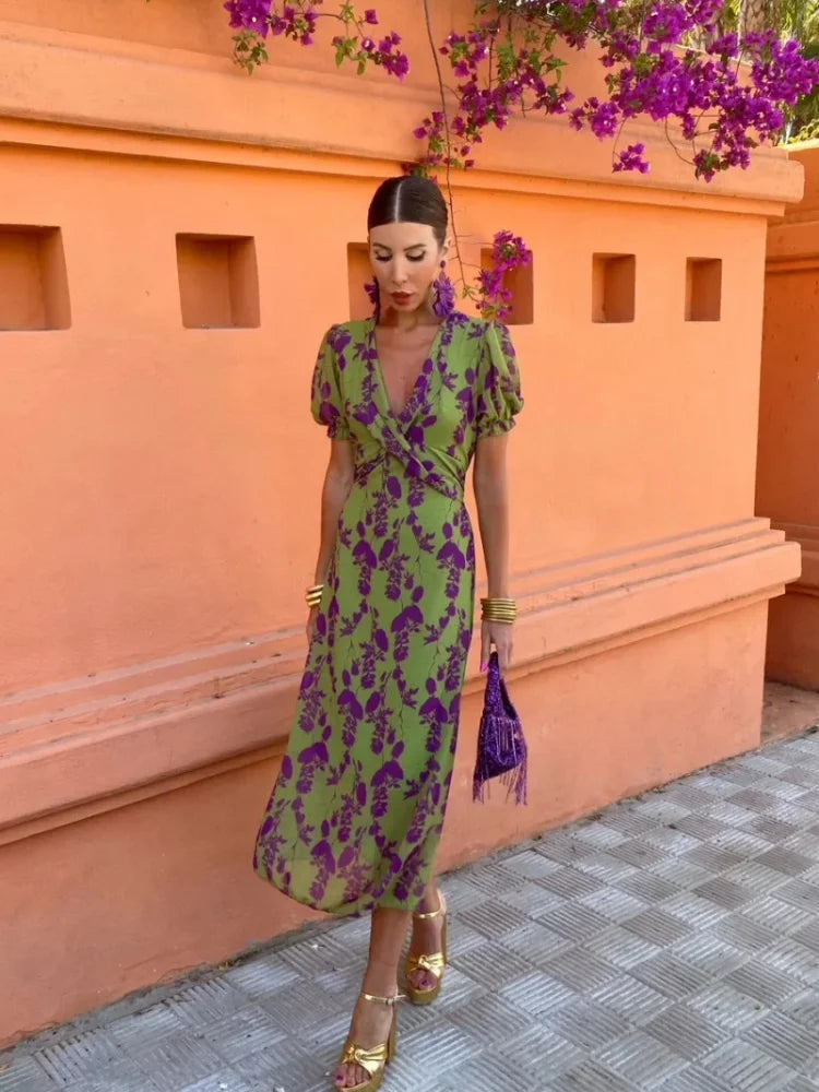 Chic V-Neck Floral Maxi Dress