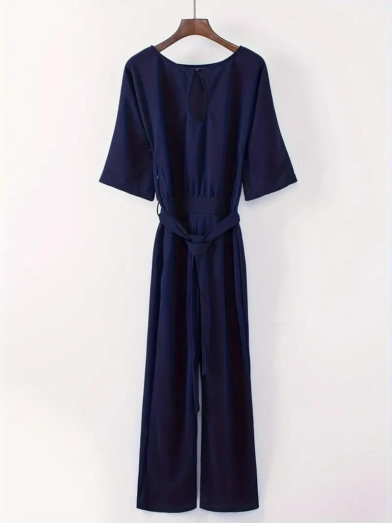 Ladies' Short Sleeve Jumpsuit with Waist Belt