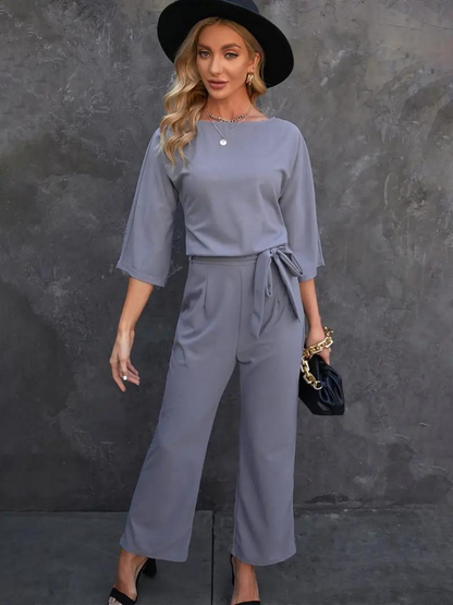 Ladies' Short Sleeve Jumpsuit with Waist Belt