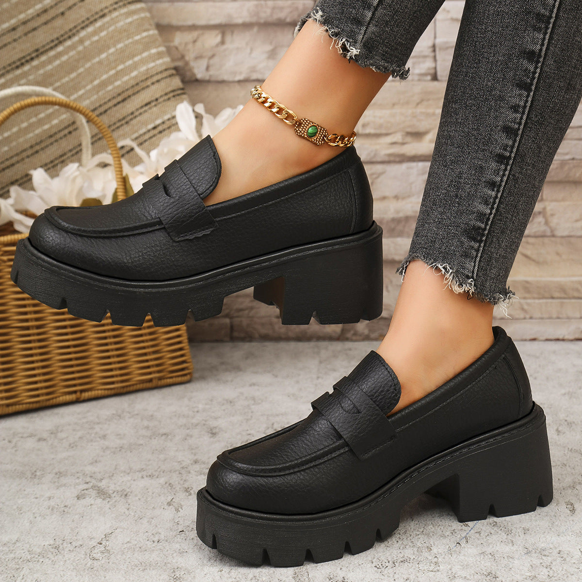 Comfortable Block Heel Platform Loafers