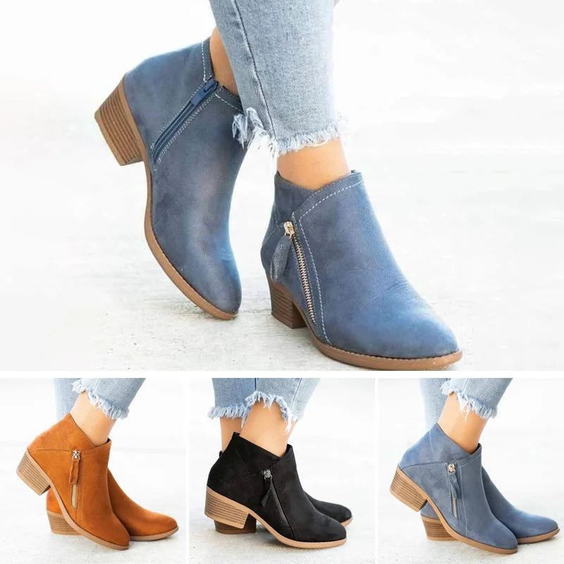 Soft Suede Low Heel Ankle Boots