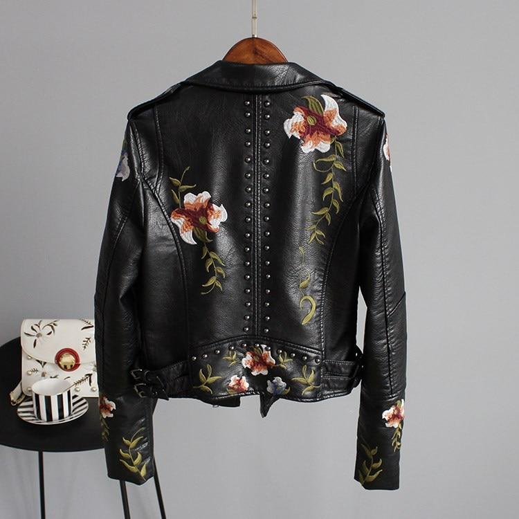 Embroidered Biker Leather Jacket