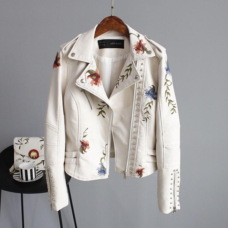 Embroidered Biker Leather Jacket