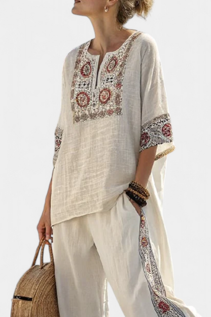 Embroidered Blouse & Wide Pants Set | Women's Outfit 1