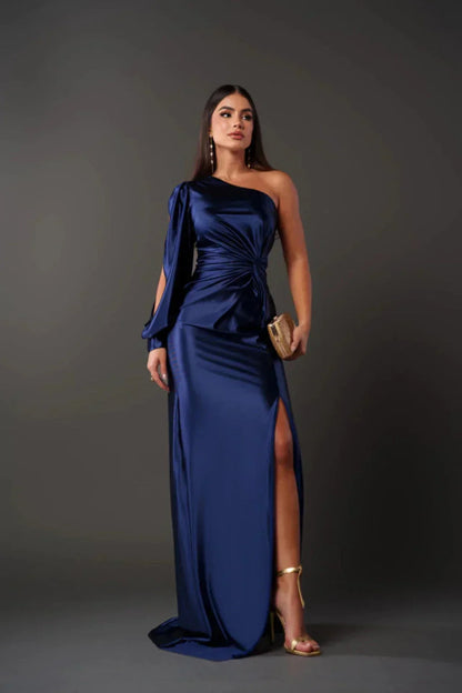 Evi | Elegant, asymmetrical satin dress 11