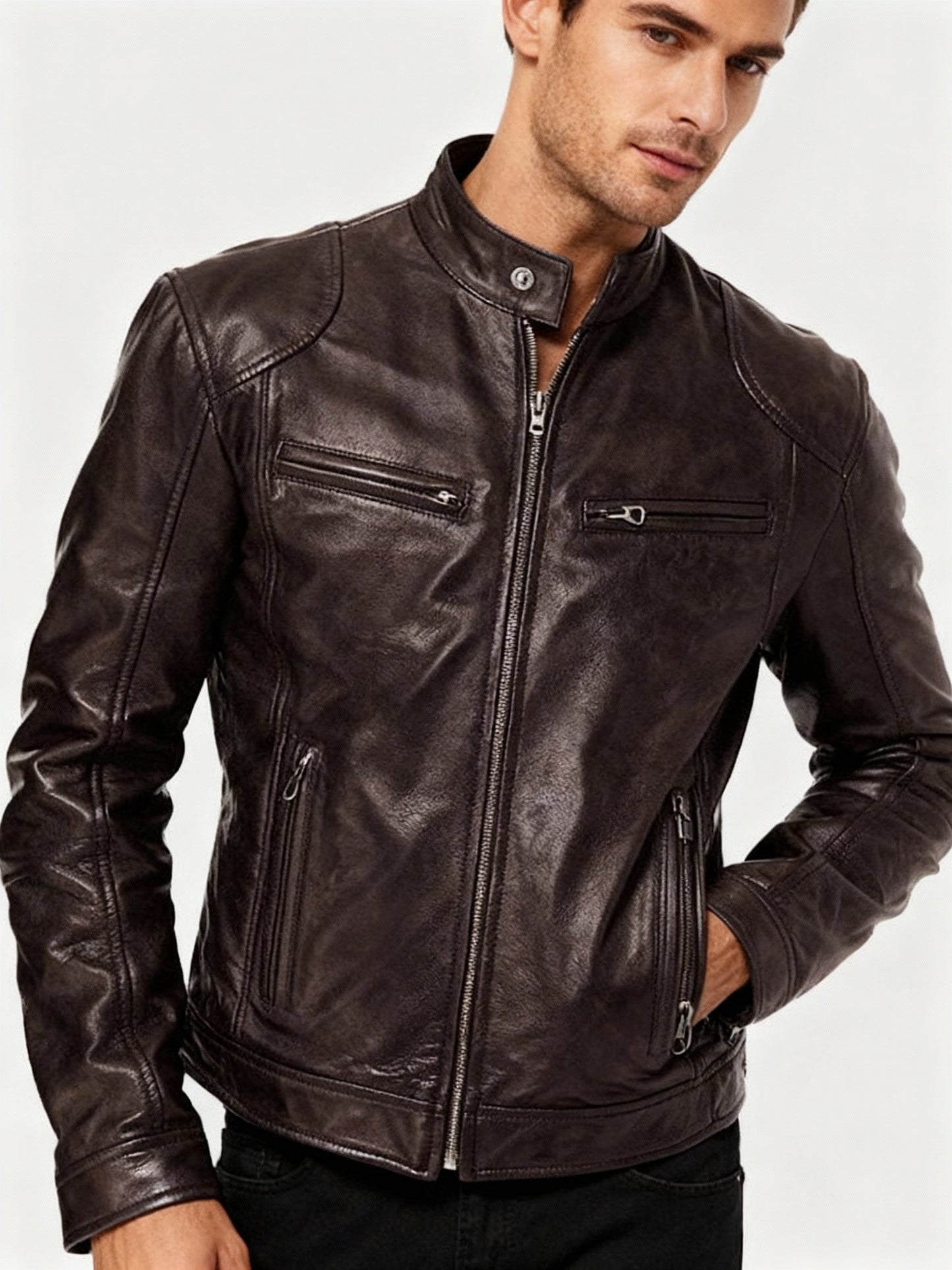 Relaxed Fit Mens Zipper Jacket with Adjustable Sleeves