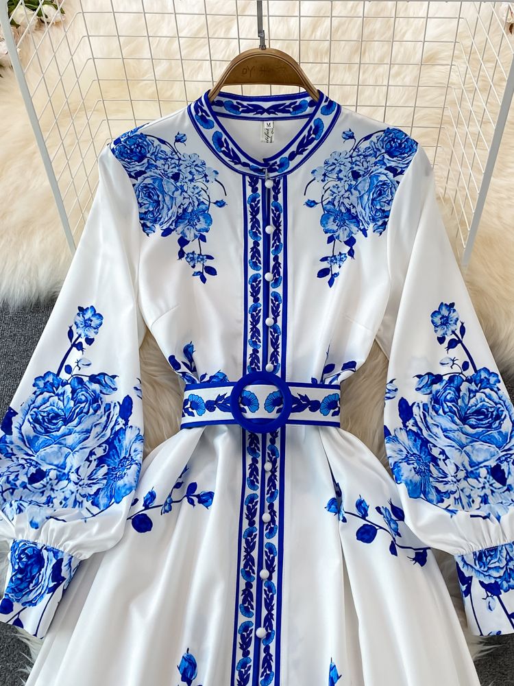 Elegant Ladies' A-Line Dress with Waist Belt