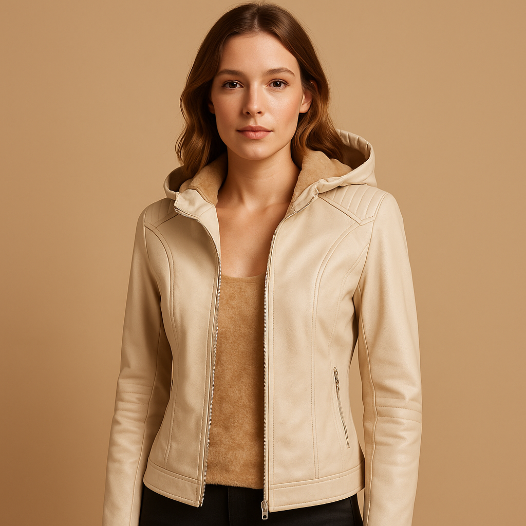 Vintage Style PU Leather Hooded Jacket for Women