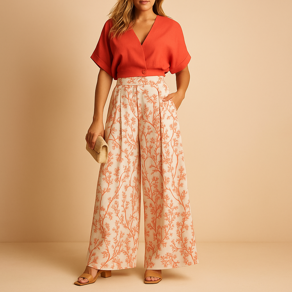 Women's Floral Crop Top and LooseFit Pant Set - Luxivelle