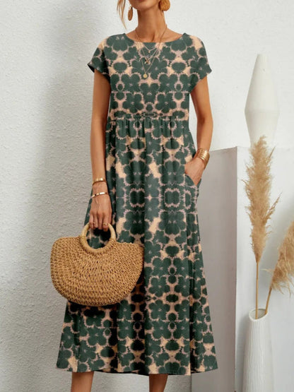 Floral Design Summer Dress  | A-line Silhouette | Green