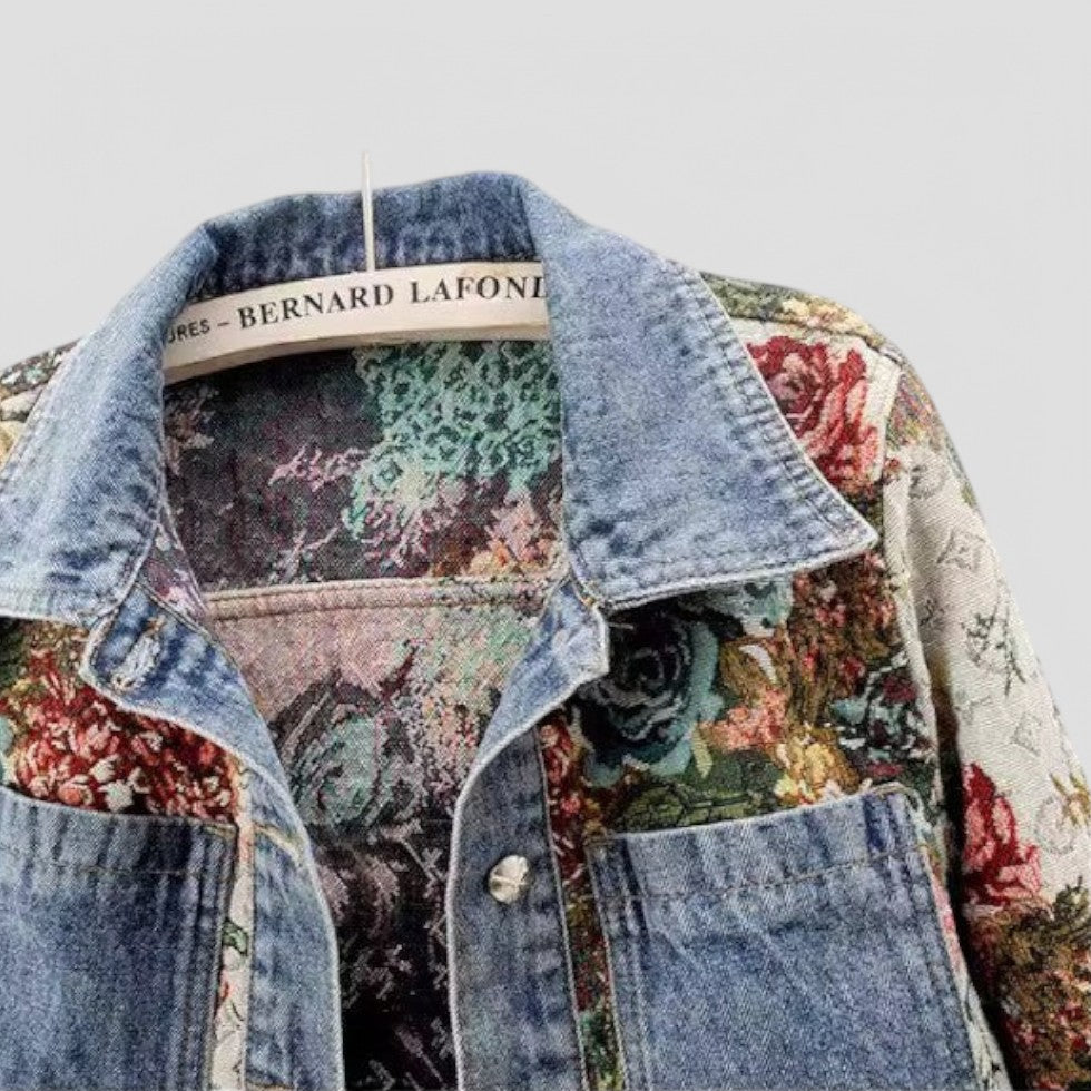 Floral Patchwork Denim Jacket Vintage Boho Streetwear 1
