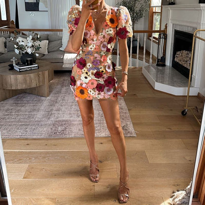 Floralia | Festive puff sleeved dress