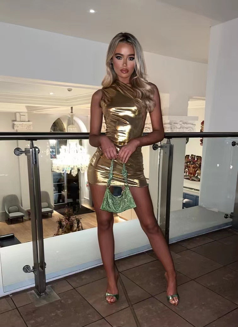 Franziska | Metallic Glamor One Shoulder Mini Dress