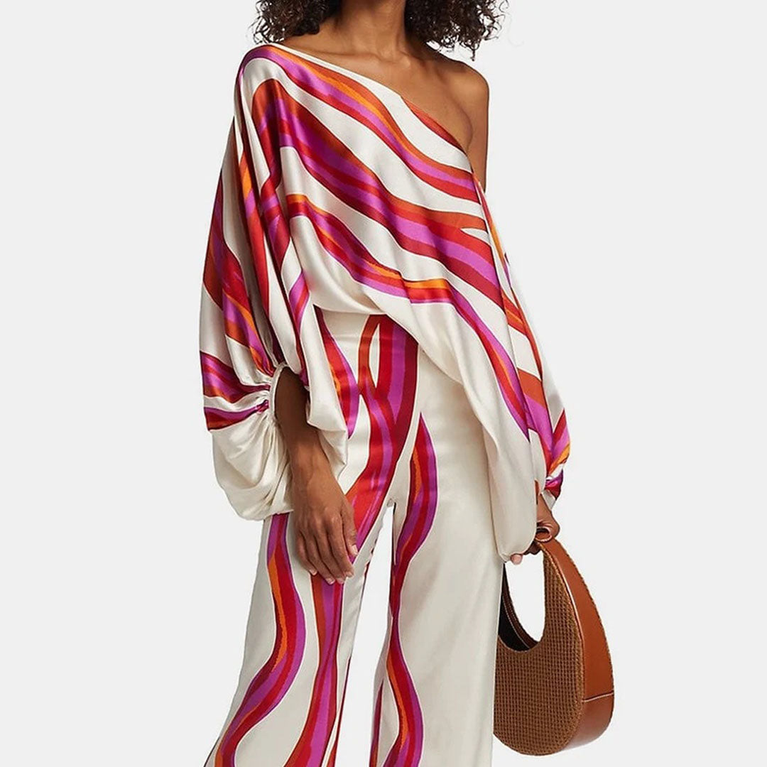 Claire | Women's Two-Piece Summer Set with Off-Shoulder Lantern Sleeves-3