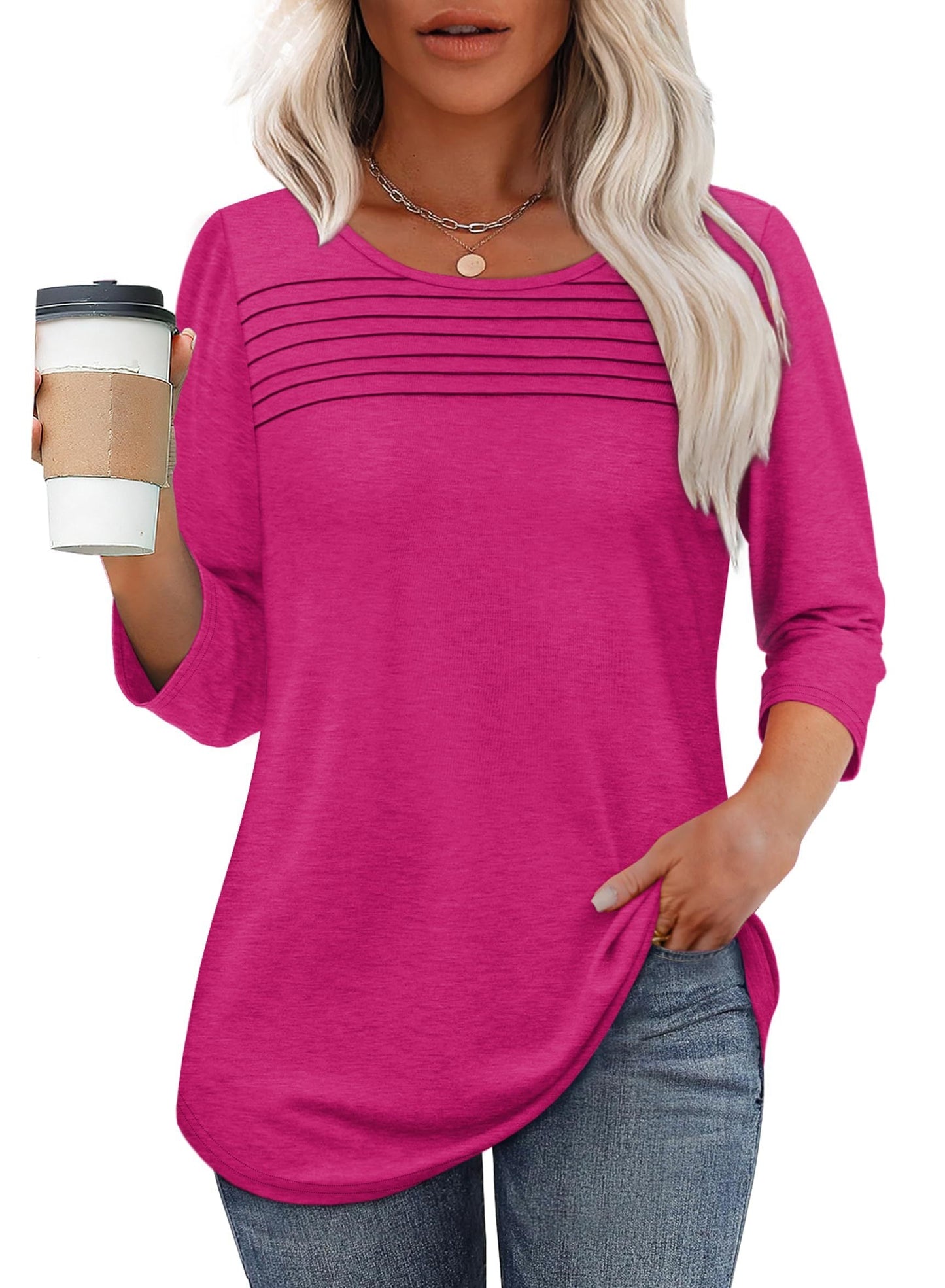 Sofia | Pleated Blouse - 3/4 Sleeve V-Neck Dressy Casual Top 5